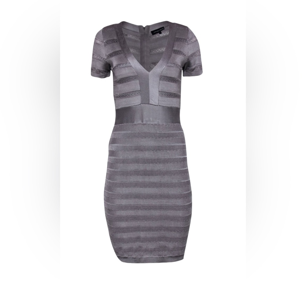 French Connection - slate/gray Striped Bandage Dress W/ Cutout Texture Sz 2 US